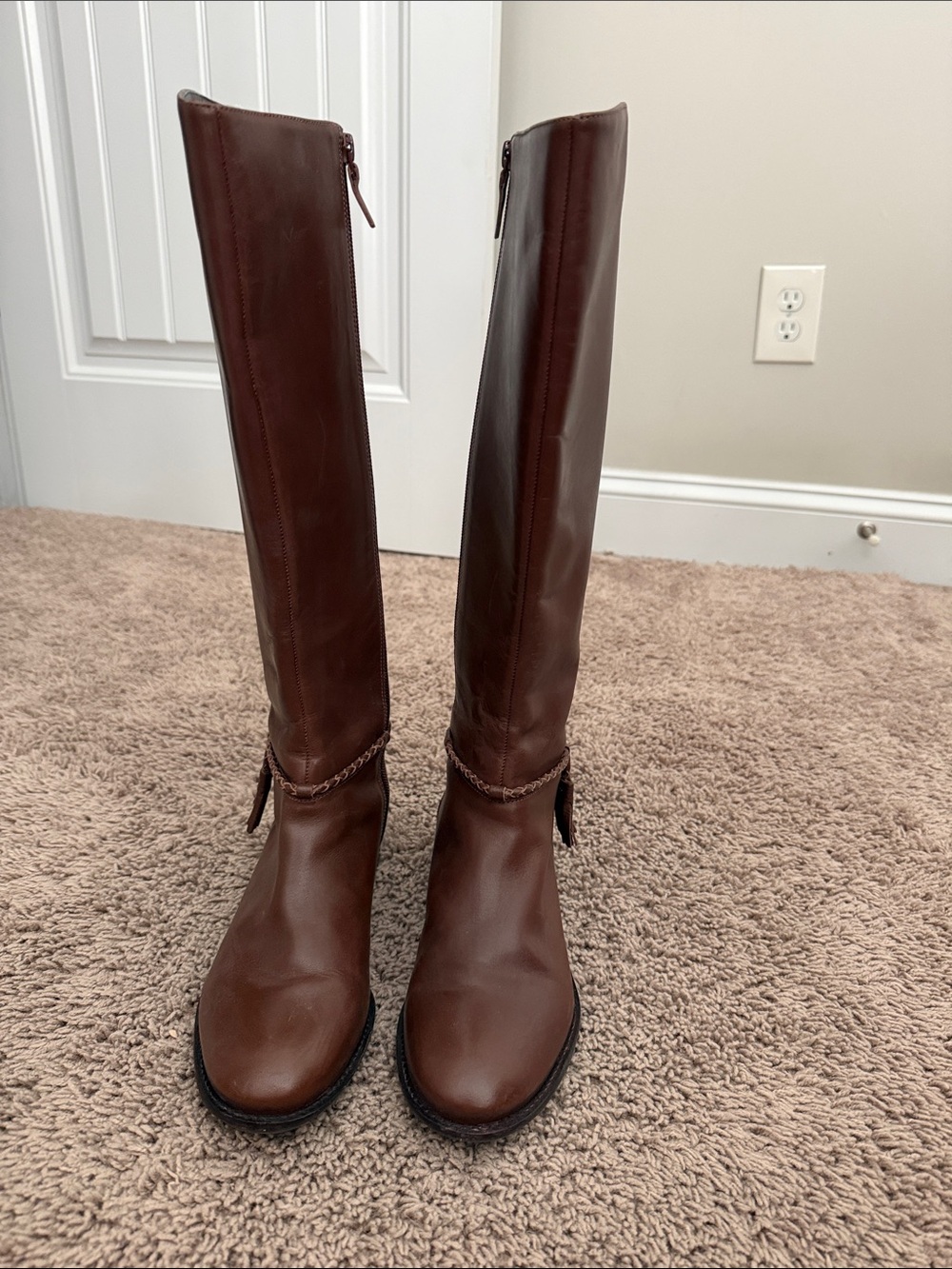 Talbots Brown Leather Over-the-Knee Boots with Chain Accent